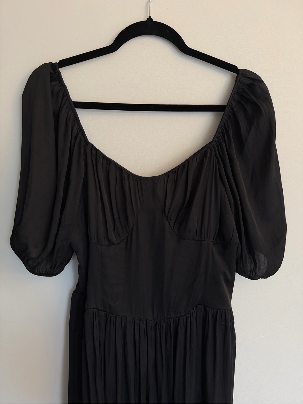 American Eagle Black Puff Sleeve Open Back Midi Dress NWT L - Picture 4 of 10